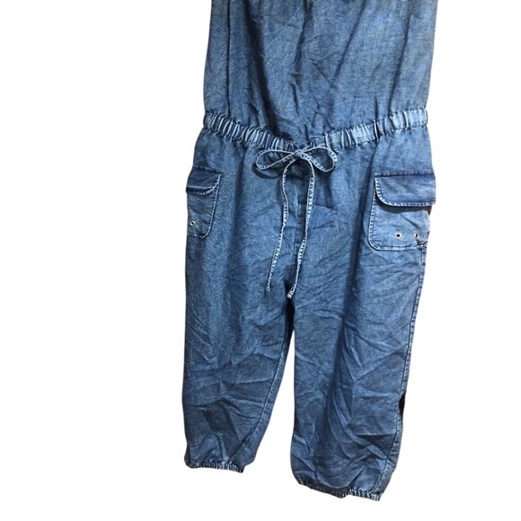 Boho Cowgirl Sweetheart Off Shoulder Denim Romper Key Hole Accent Pockets Sz 1X - Picture 12 of 16